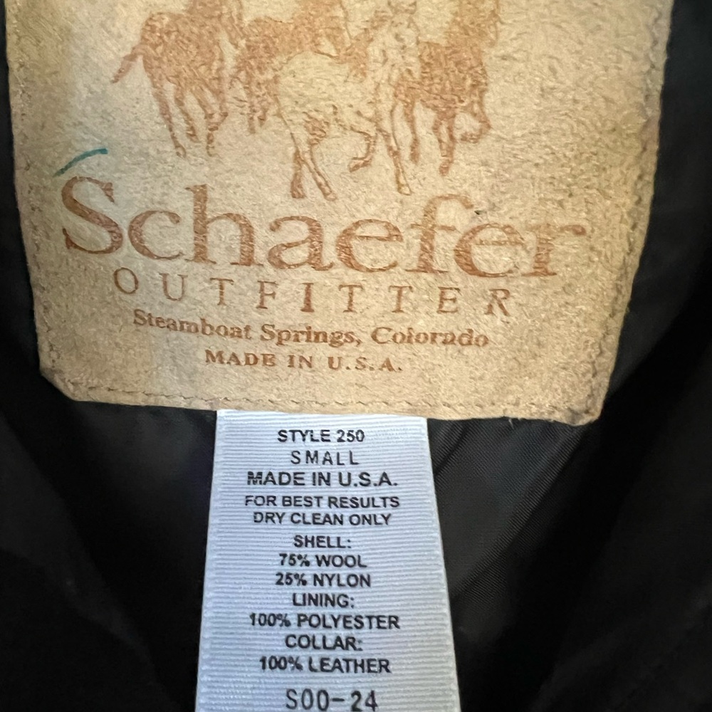 Handsome Schaefer Wool Cattle Ranch Work Chore Coat W Leather Trim Small - Picture 3 of 9